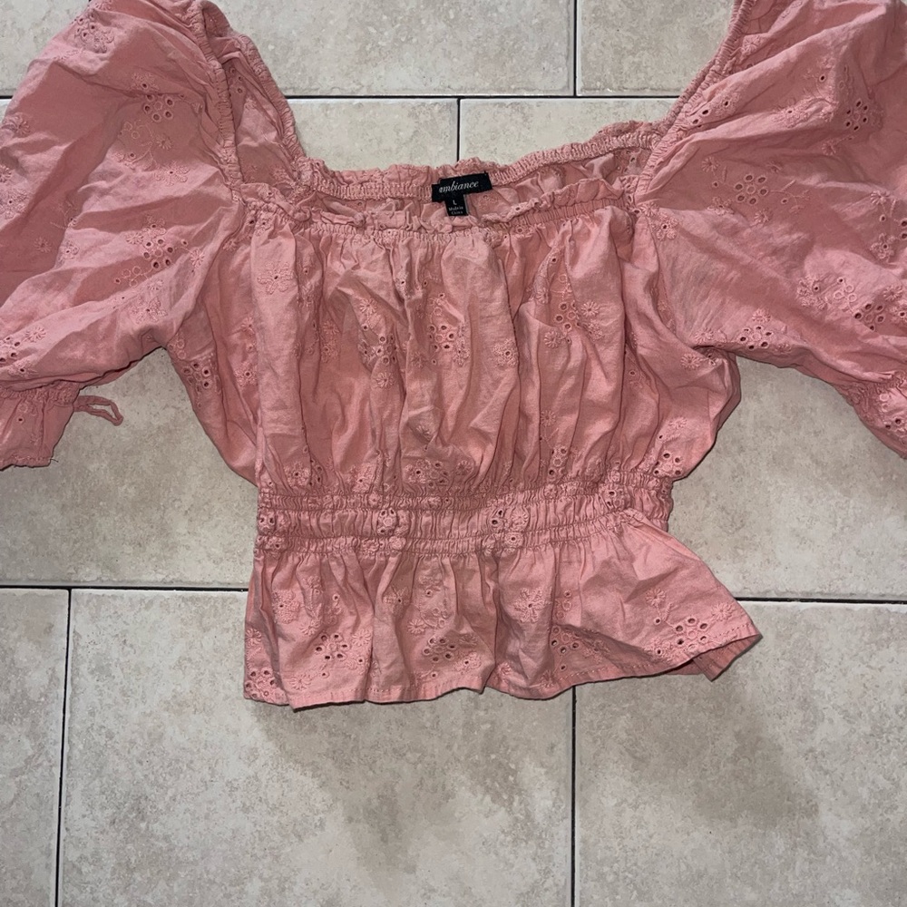 Pink Eyelet Off-Shoulder Top
